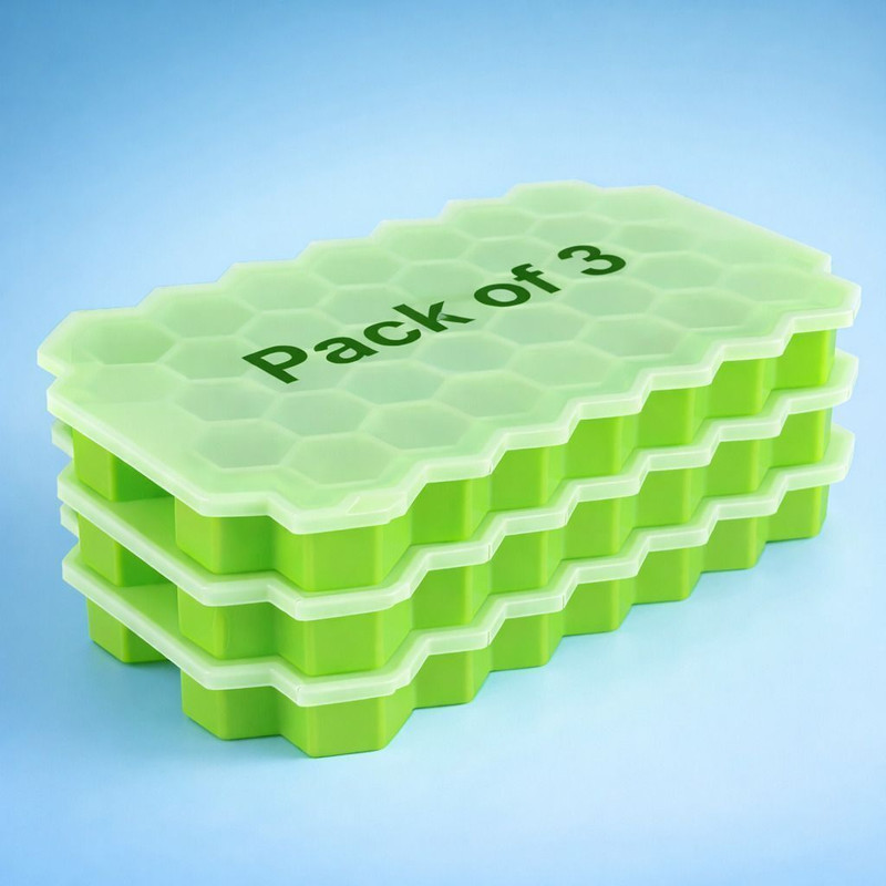 GROWA Green Silicone Ice Cube Tray(Pack of3)