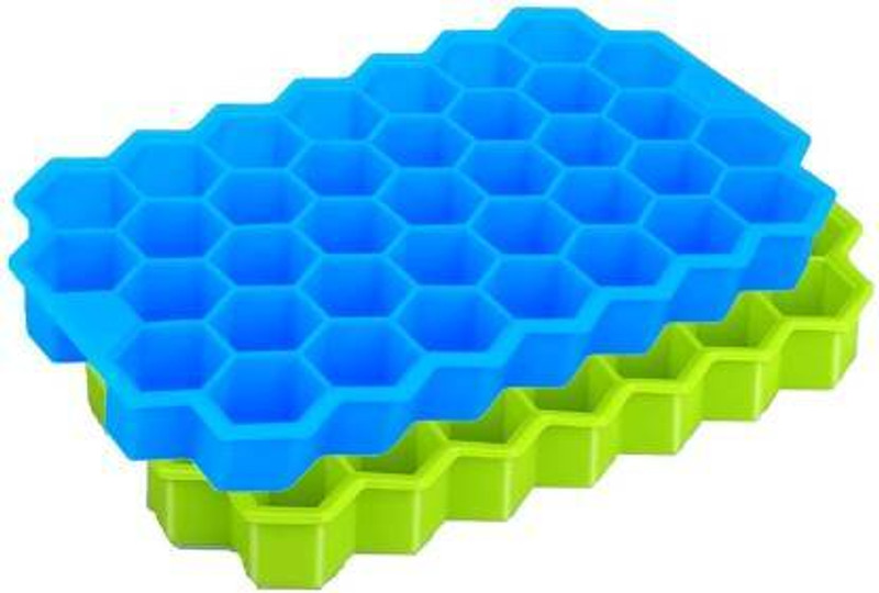 everywrold Silicon Ice Tray for Freezer, Flexible Silicone 37 Cavity Ice Cube Green, Blue Silicone Ice Cube Tray(Pack of2)