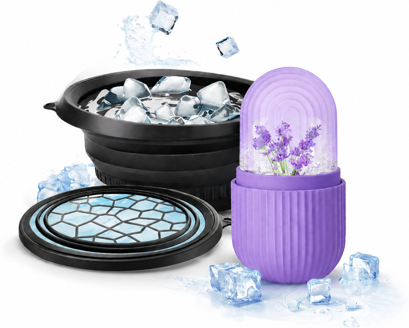 XIKARAMA Ice Bath Combo (2 _Pcs) Black, Purple Silicone Ice Cube Tray(Pack of2)