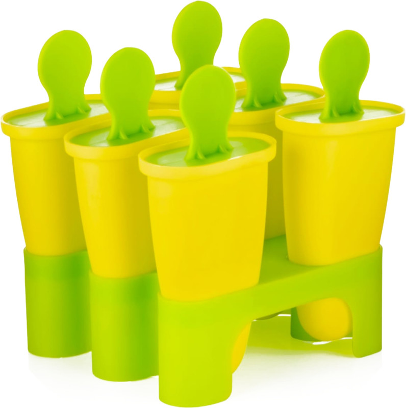 sampware Set of 6 Ice Pop Makers,Ice Cream mould,Kulfi Candy (Pack 1 - Blue) Yellow, Green Plastic Ice Cube Tray(Pack of1)