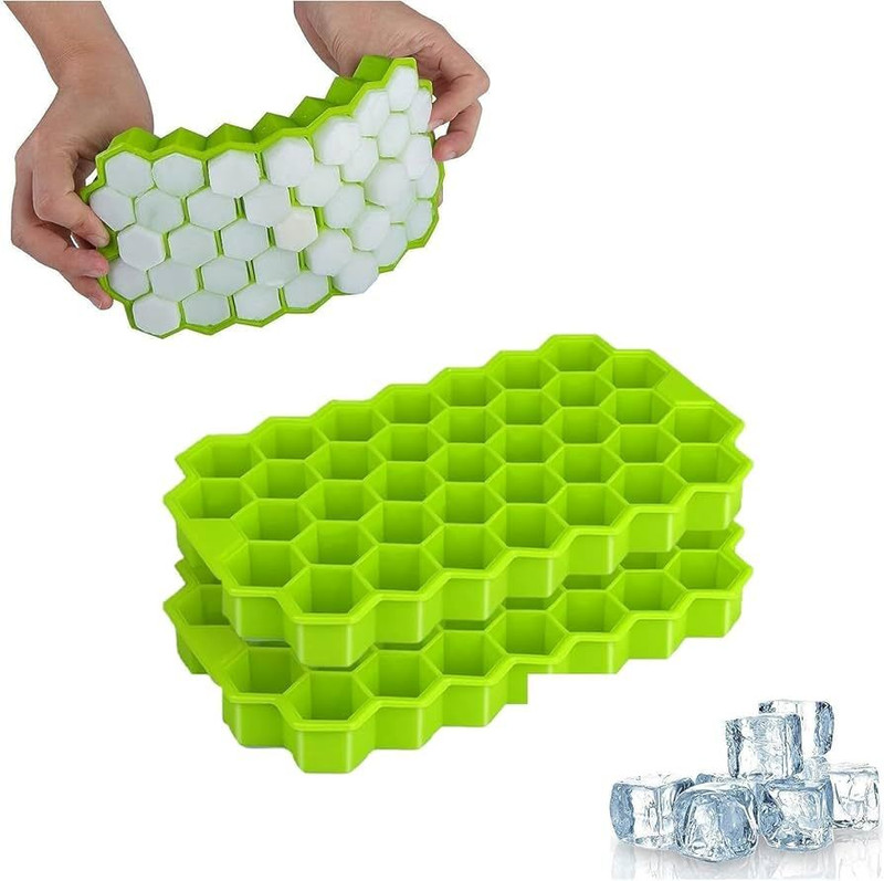 Busaji Premium Green Hexagonal Layout Display Tray Pack of 2 Multicolor Silicone Ice Cube Tray(Pack of2)