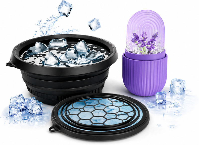XIKARAMA Ice Bath Combo (2 _Pcs) Black, Purple Silicone Ice Cube Tray(Pack of2)