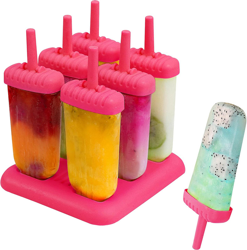 KARP Silicone Popsicle Mold | Reusable, BPA-Free, Easy Release with Spill-Proof Base Pink Plastic Ice Ball Tray(Pack of6)