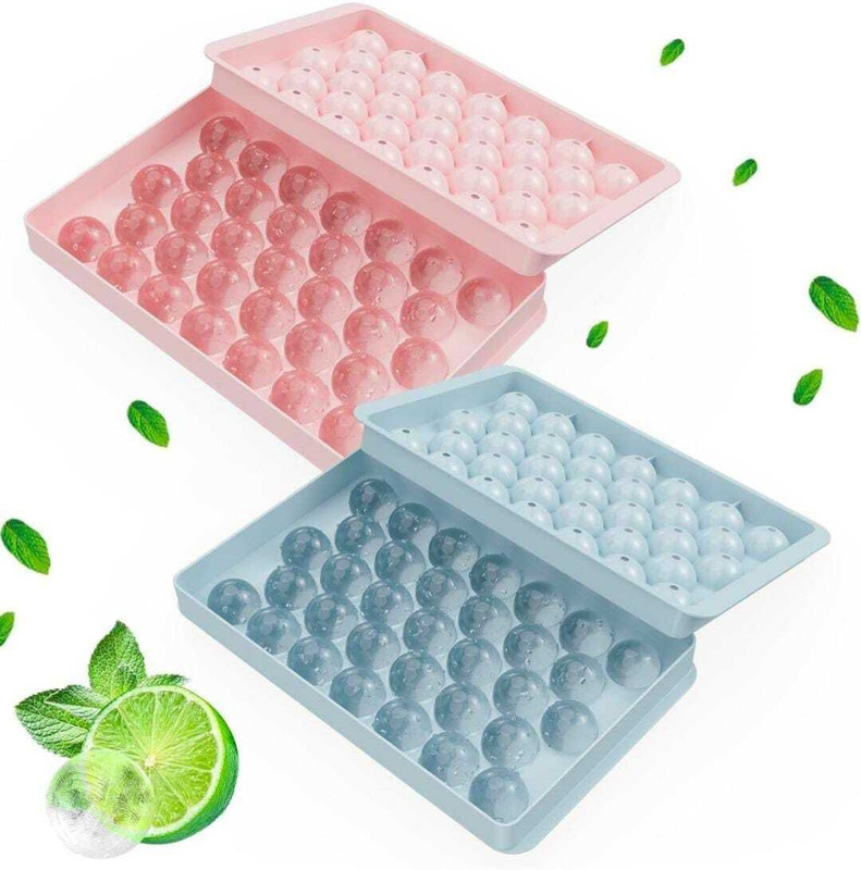 DecorDine Silicone Ice Ball Tray with 33 Compartments | Easy-Release Ice Cube Moulds Pink, Blue Silicone Ice Ball Tray(Pack of2)