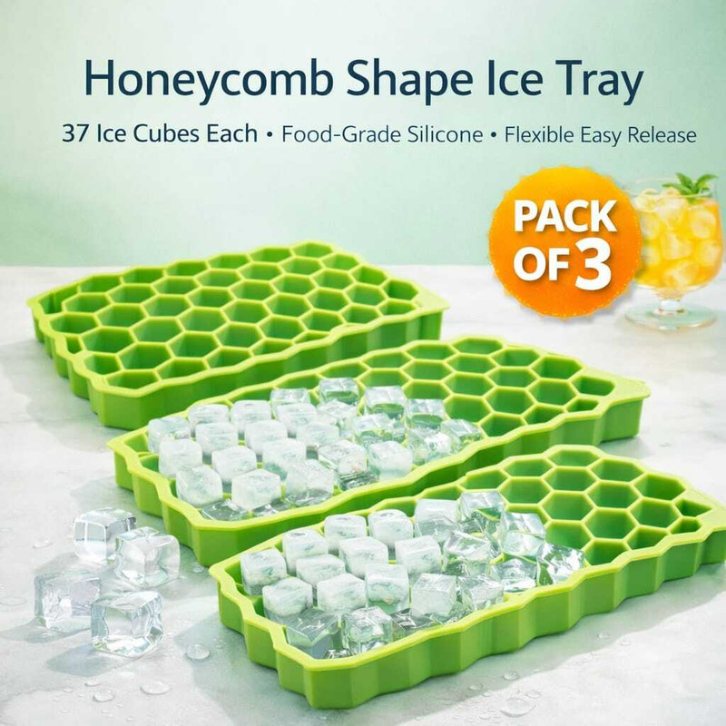 IENARA Silicone Honeycomb Flexible Ice Cube Tray for Freezer(37 Cube)For Fridge Baraf Green Silicone Ice Cube Tray(Pack of3)