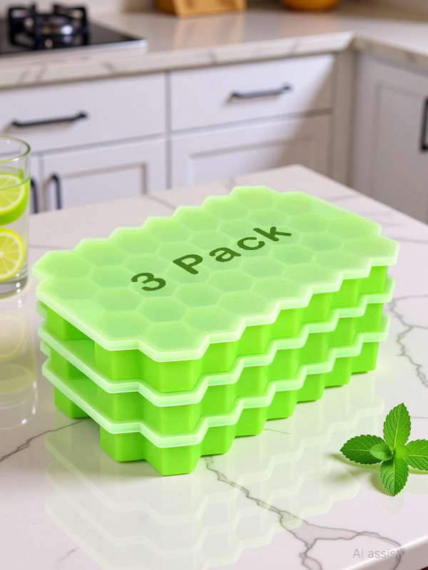 Zupaya Honeycomb Ice Cube Tray Silicone Mold for Ice, Candy & Chocolate Green Silicone Ice Cube Tray(Pack of3)
