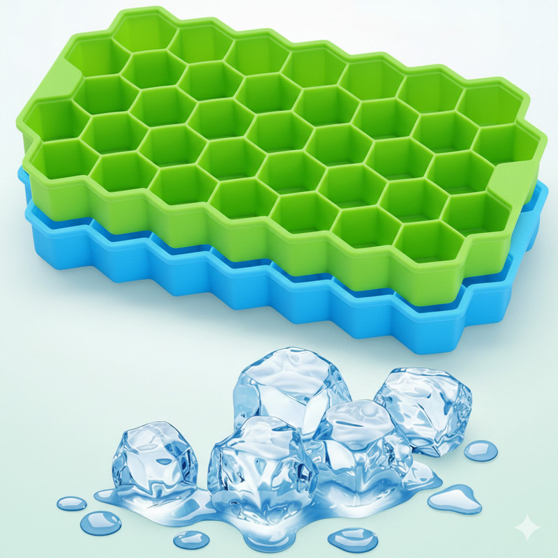 Dreamy Delights honeycomb design Multicolor Silicone, Plastic Ice Cube Tray(Pack of2)
