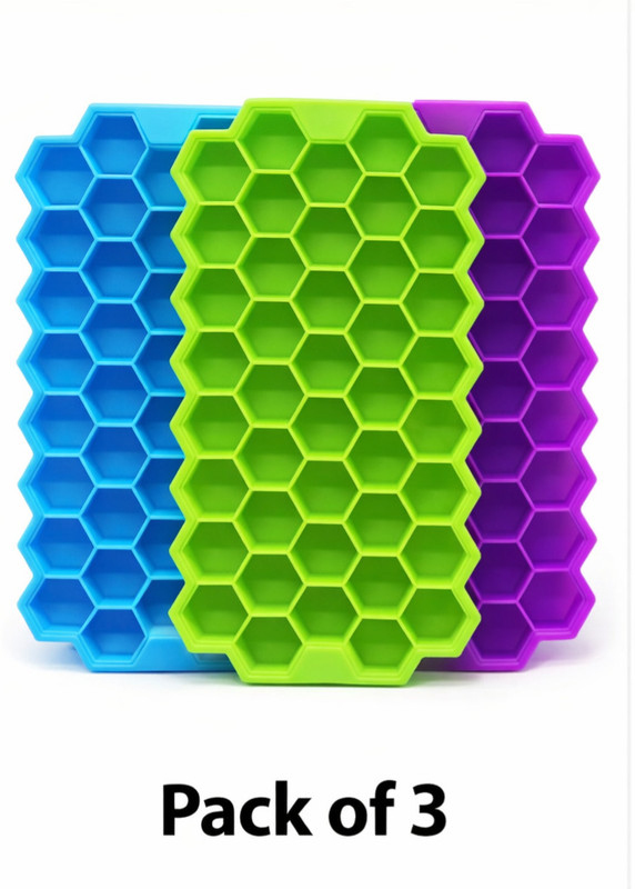 Dreamy Delights 37 Grid Hexagon Shape Multicolor Silicone, Plastic Ice Cube Tray(Pack of3)