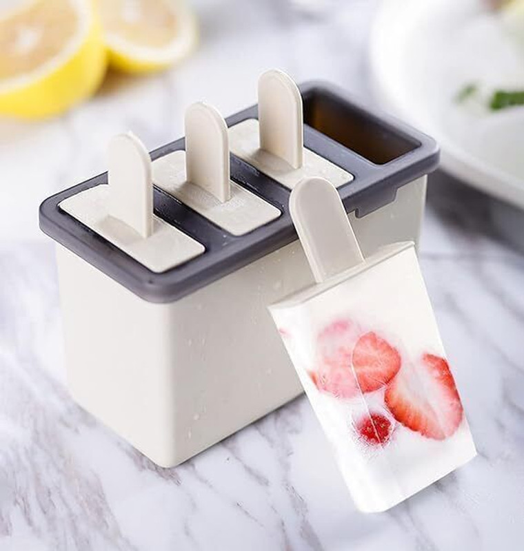 Wolpin 4 In 1 Ice Cream Moulds Popsicle Stick Ice Cream Maker Box Homemade Kulfi Candy White, Black Plastic Ice Cube Tray(Pack of1)
