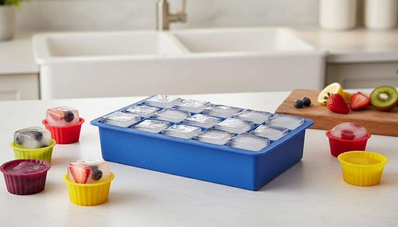 HM EVOTEK Durable Non-Stick Silicone Ice Cube Tray 15 Slot for Home Bar Use Quick Freeze Blue Silicone Ice Cube Tray(Pack of1)