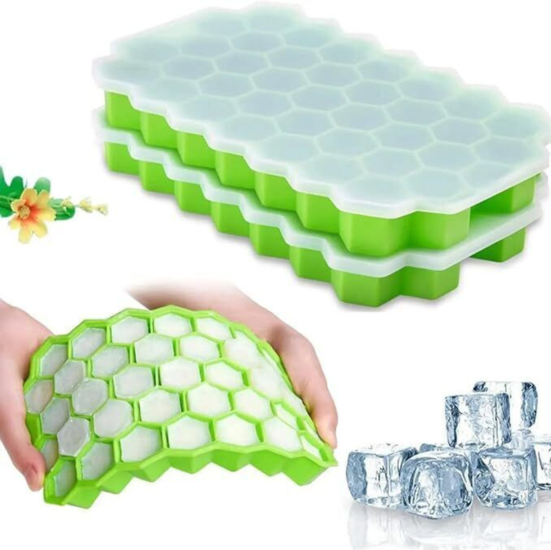 Zyra Ice Cube Trays for Freezer with Lid-37 Grid Silicone Ice Cube Tray Multicolor Silicone Ice Cube Tray(Pack of2)