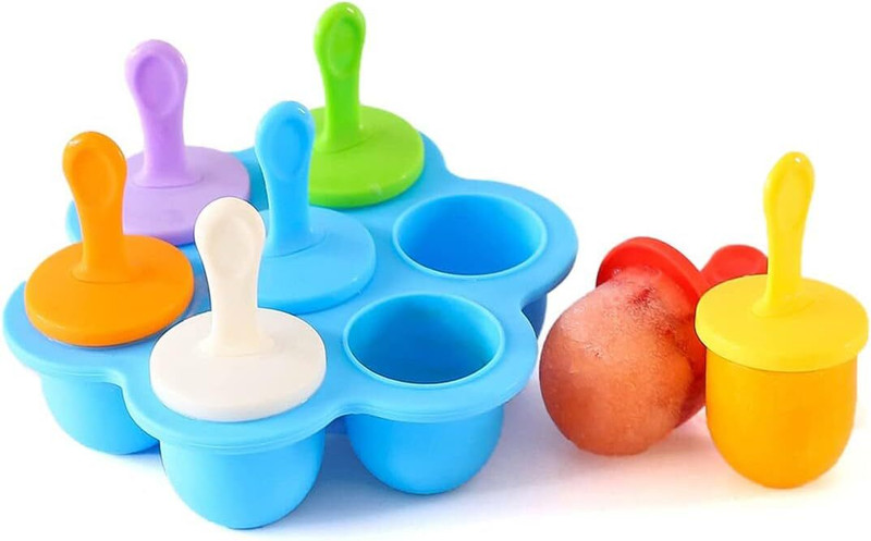 TREXEE Silicone Popsicle Mould, 1 ice pop molds , 7 Popsicle Sticks Multicolor Silicone Ice Cube Tray(Pack of1)