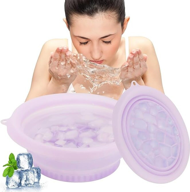 oviato Face Bowl for Ice with Built-in Ice Tray – Collapsible Silicone Facial Ice Bowl Black Silicone Ice Ball Tray(Pack of1)