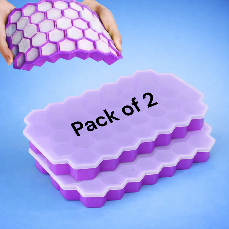 GROWA Honeycomb Large Ice Mold Purple Silicone Ice Cube Tray(Pack of2)