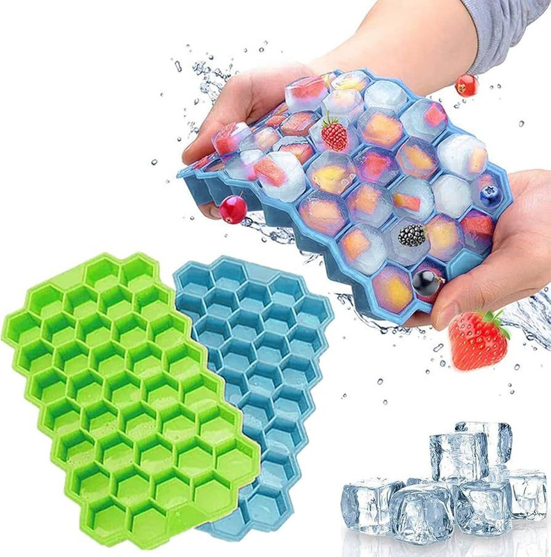 Busaji Modern Hexagonal Grid Formation Tray Pack of 2 Multicolor Silicone Ice Cube Tray(Pack of2)