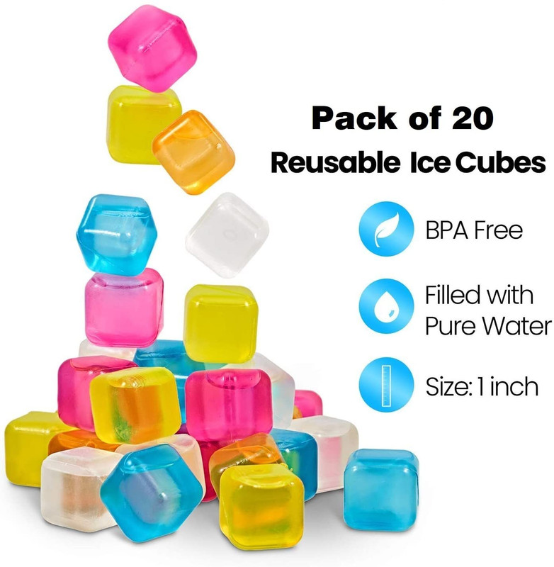 H&M Store 20Pc Reusable Square Ice Cubes, Vibrant Assorted Colors, Plastic Chilling Cubes Multicolor Silicone Ice Cube Tray(Pack of20)