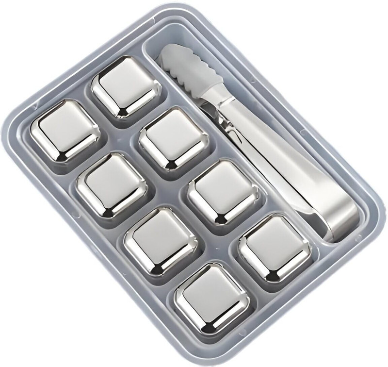 AORDEY Stainless Steel Whiskey Stones with Tongs & Box, Reusable Ice Cubes Steel Steel Ice Cube Tray(Pack of8)