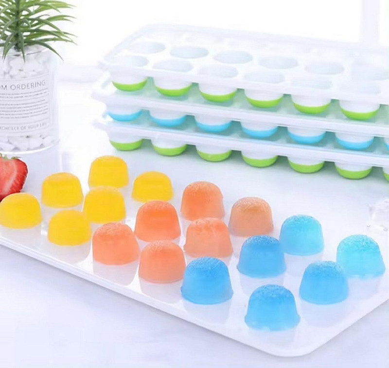 RBGIIT Ice Cube Tray for Freezer with Lid 14 Cavaties with Pop Up Easy Release Bottom Blue Silicone Ice Cube Tray(Pack of1)