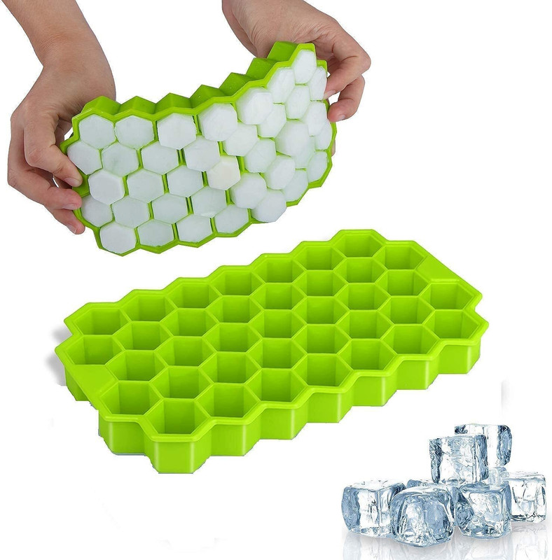 FIMTOWN Silicone Honeycomb 37 Cavity Ice Cube Mould Flexible Tray, Chocolate Cake Maker Multicolor Silicone Ice Cube Tray(Pack of2)