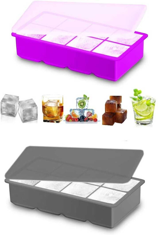 KVVTRADES Large 6-Cavity Square Ice Cube Moulds for Freezer Ice Cube Tray with Lid Purple Silicone Ice Cube Tray(Pack of2)