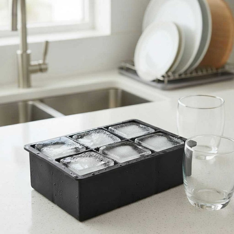 NARV Crystal-Clear Silicone Ice Cube Tray Large Cubes for Home Bar Use Twist-Release Black Silicone Ice Cube Tray(Pack of1)