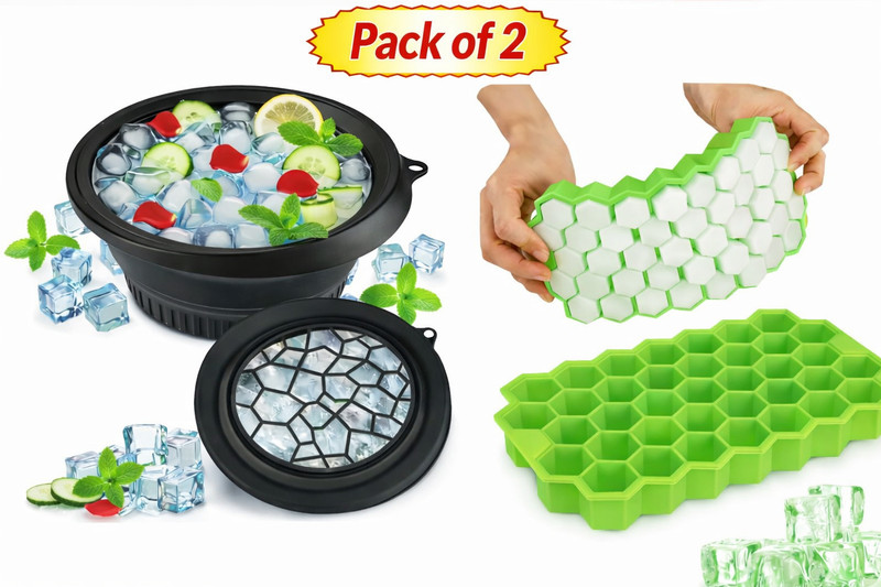 VENTASCORP facial ice bowl with honeycomb ice cube tray Green Silicone Ice Cube Tray(Pack of2)