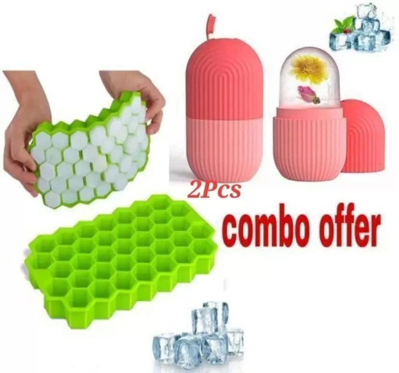 divyesh Ice Face Roller Ice Cube Tray Combo for Skin Care Multicolor Silicone Ice Cube Tray(Pack of2)