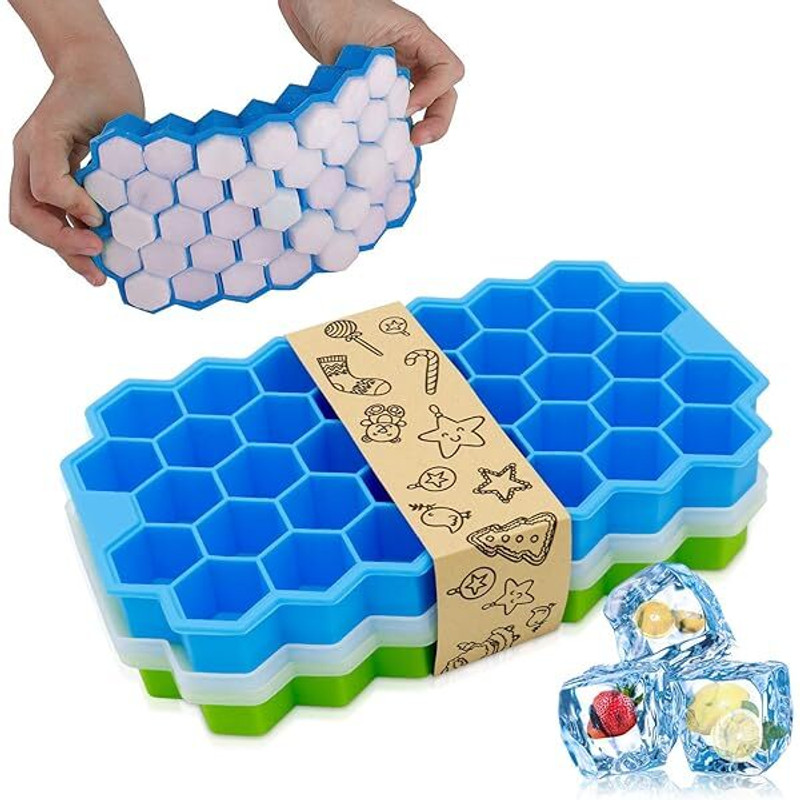 busaji enterprise HexaGrid Ice Mold Tray Design Variant 9 Multicolor Silicone Ice Cube Tray(Pack of2)