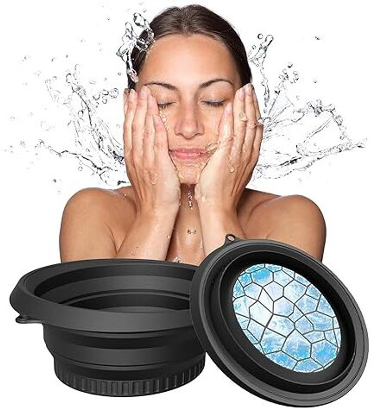 MSVTRADESS Portable Face Ice Bath Bowl with Integrated Ice Cube Tray Black Silicone Ice Cube Tray(Pack of1)