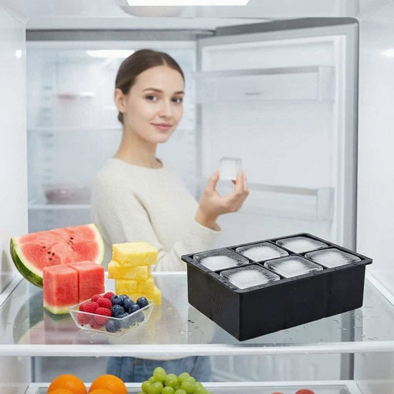 HM EVOTEK Non-Stick Silicone Ice Cube Tray Large Cubes for Cocktails & Coffee Freezer-Safe Black Silicone Ice Cube Tray(Pack of1)