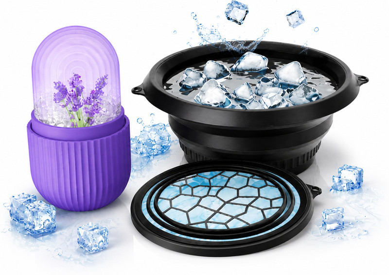 XIKARAMA ice bath bowl:: facial ice bath:: face ice bowl:: skincare ice bath:: cold Purple, Black Silicone Ice Cube Tray(Pack of2)