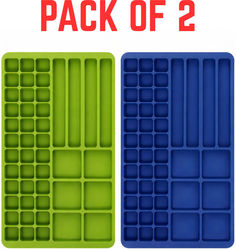 Homzview 2Pcs Ice Cube Tray with Multi Cavity for Ice Sticks, Cubes and Mini Blocks Multicolor Silicone Ice Cube Tray(Pack of2)
