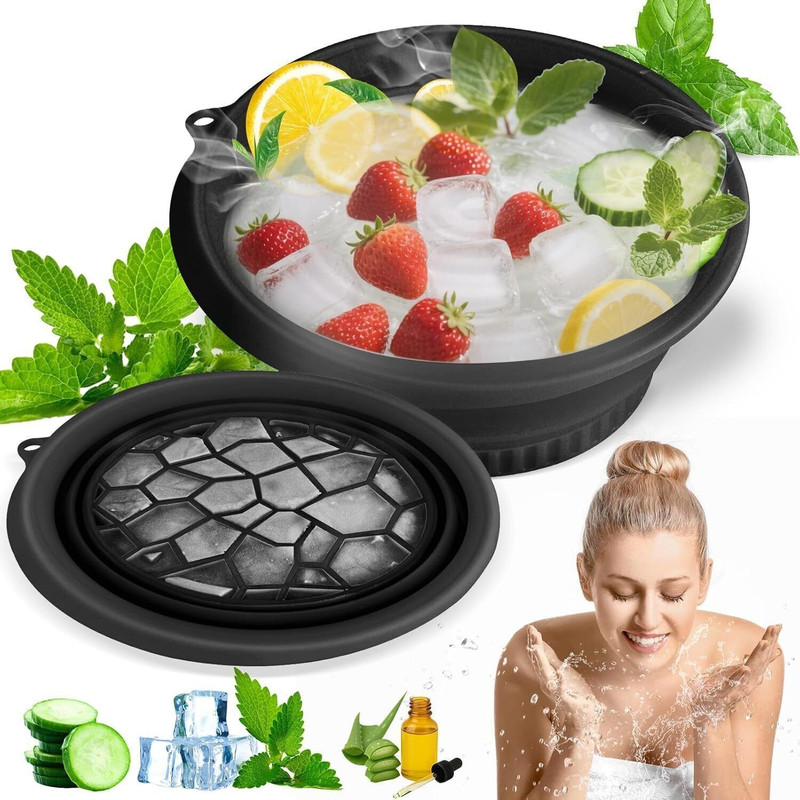 RINMAY Silicone Massage Bowl Ice Face Bowl for Skin Care, Foldable Ice Water Bowl(Pack of 1, Black)