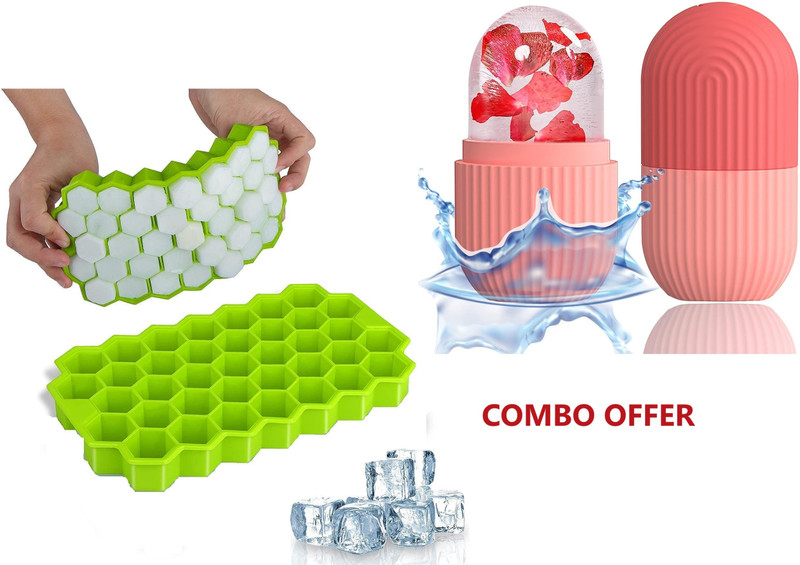 INCREMENT Ice Roller & Ice Cubes Trey, Facial Ice Roller for Massage Face Multicolor Silicone Ice Cube Tray(Pack of2)