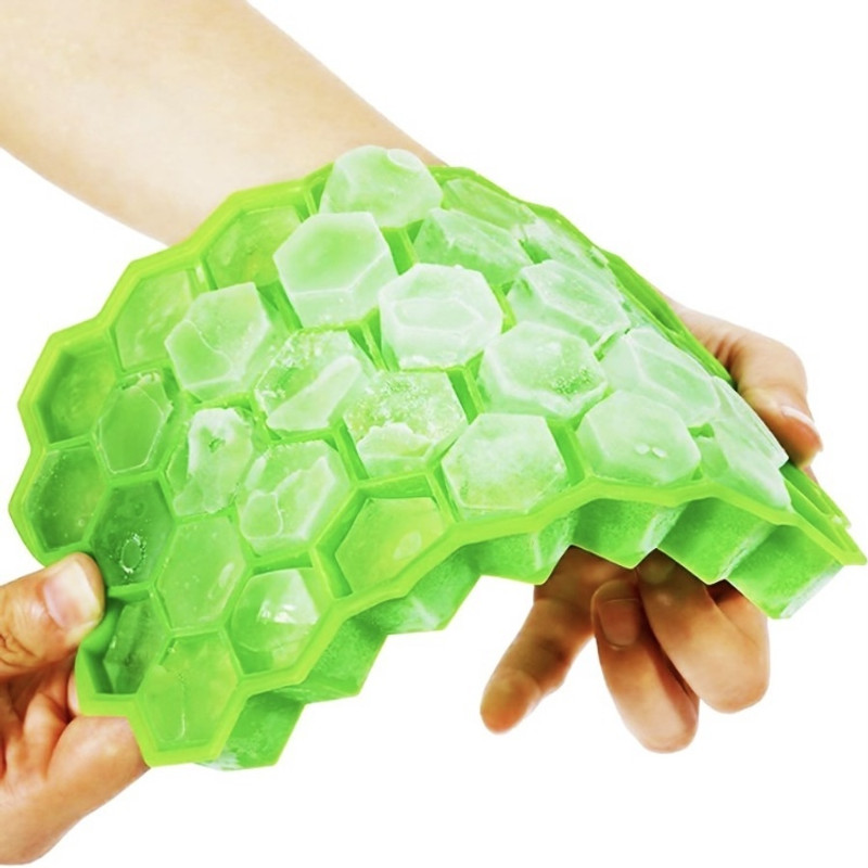 SHOPPALL Mini Flexible Silicone Honeycomb Design 37 Molds Ice Cube Tray Green Silicone Ice Cube Tray(Pack of1)