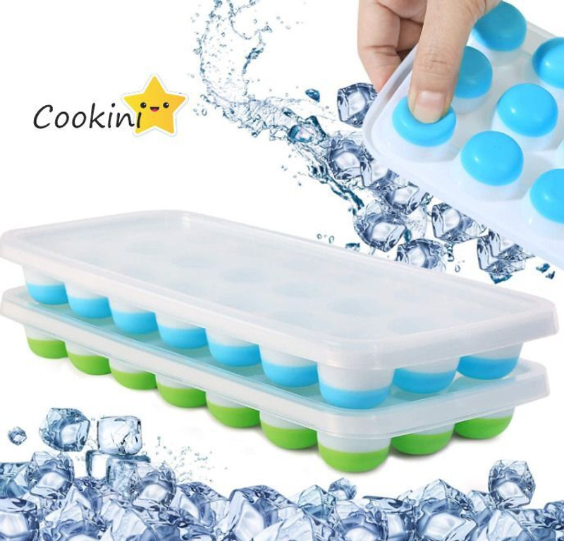 cookini Ice Cube Trays Impoted Rubber Bottom, Easy Release 21 Cube Tray New Arrival Green, Green Plastic Ice Cube Tray(Pack of2)