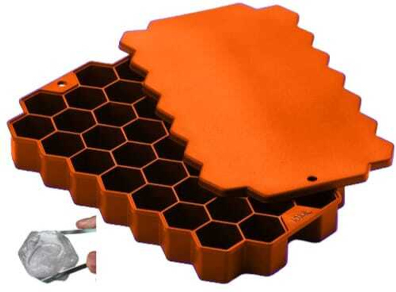 DHONI Hexagonal Shape Ice Cube Tray,37 Lattice ice cube trays for freezer with lid Orange Silicone Ice Cube Tray(Pack of1)