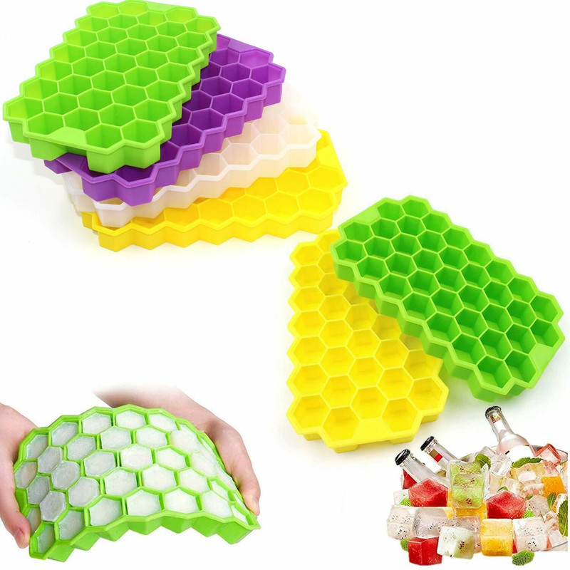 AVIRA OVERSEAS 1 L Silicone Honeycomb Shape Ice Cube Maker Ice Tray Ice Cube Mold Storage Containers Ice Bucket(Multicolor)