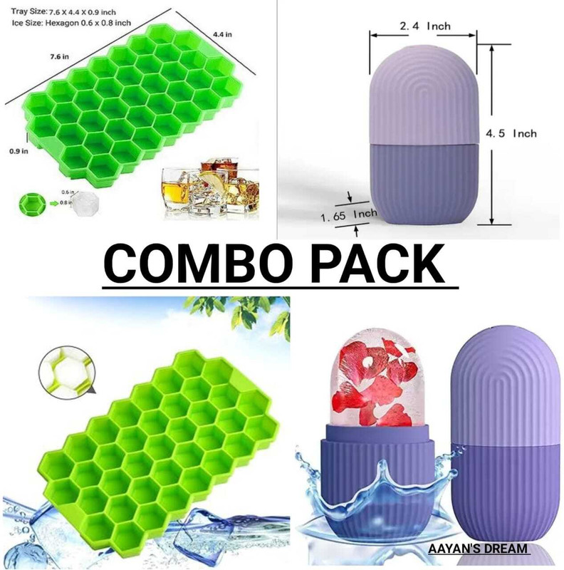 Aayans Dream Honeycomb Ice Tray (No Lid) with Purple Face Ice Roller Green, Purple Silicone Ice Cube Tray(Pack of1)