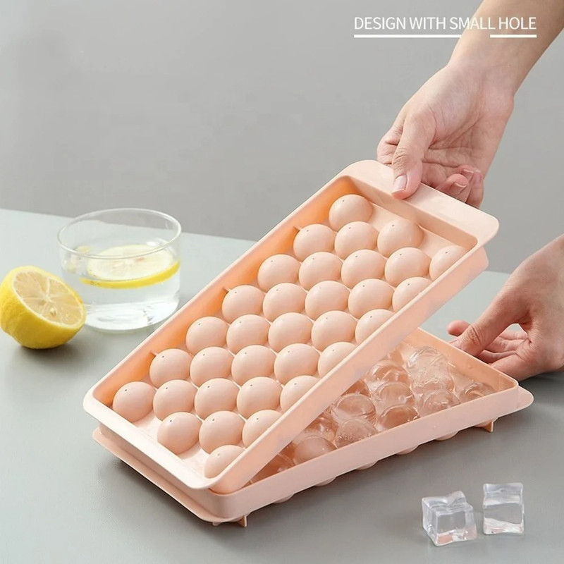 rcomena Round Ice Cube Tray with Cover | Ice Ball Maker Mold Multicolor Plastic Ice Ball Tray(Pack of2)
