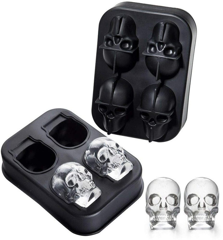 Pratyaksh 3D Skull Silicone Ice Molds for Whiskey, Halloween Skull Ice Cube Tray Maker, Black Silicone Ice Ball Tray(Pack of1)