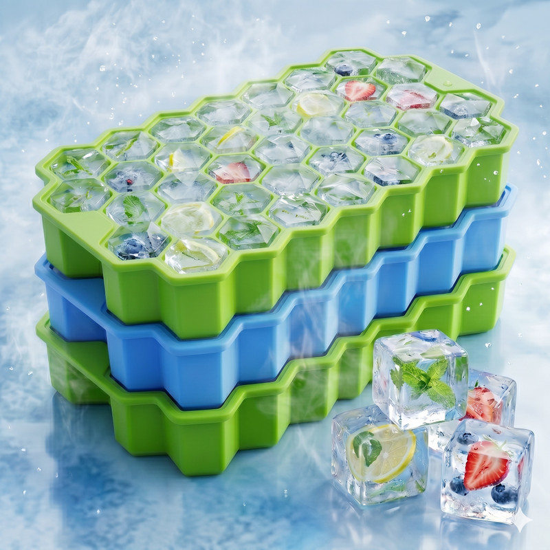MAHAKAL TRADERS Silicone Ice Cube Tray Honeycomb Shape BPA Free for Freezer Multicolor Silicone Ice Cube Tray(Pack of3)