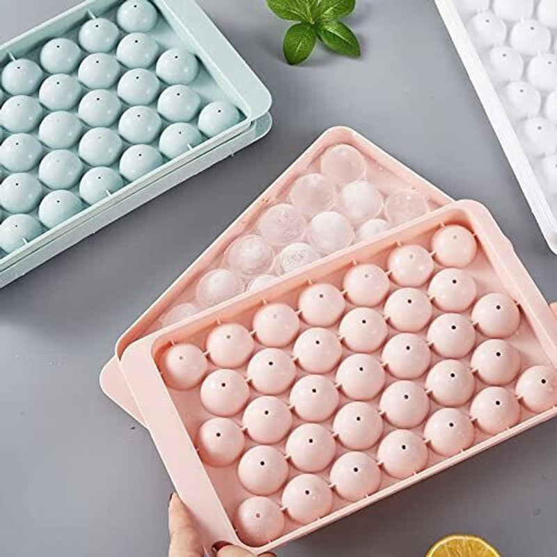 WHAAKART Round Ice Cube Trays, 33 Cavity Mini Round Ice Plastic Tray Molds for Coldrinks Pink, Green Plastic Ice Ball Tray(Pack of2)