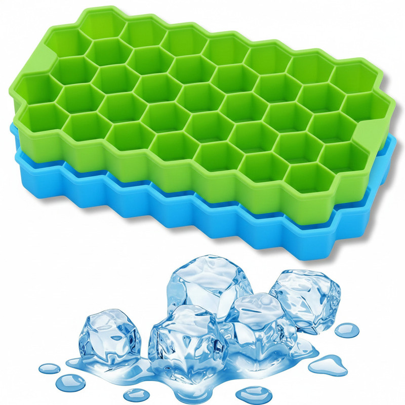 Dreamy Delights Hexagonal Shape Blue, Green Silicone, Plastic Ice Cube Tray(Pack of2)