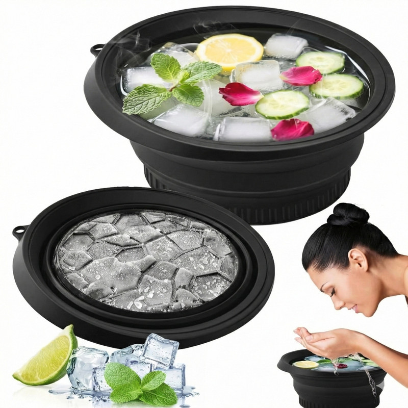 COANC Skin Cooling Ice Therapy Bowl for Refreshing Facial Treatment Black Silicone Ice Cube Tray(Pack of1)