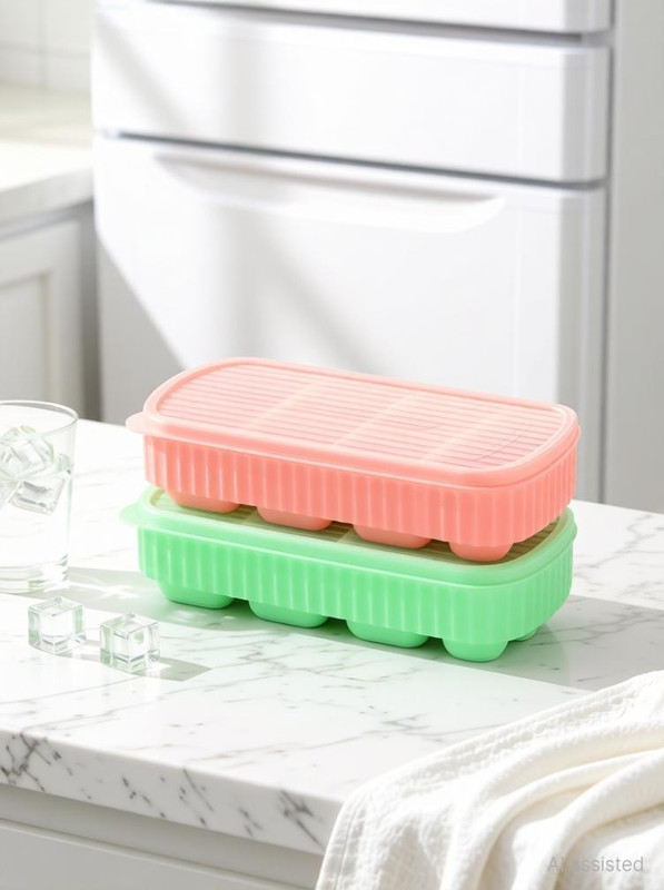 Homzview 2Pcs Premium Soft Silicone 8 big cavity pop up ice cube maker mold tray with lid Multicolor Silicone Ice Cube Tray(Pack of2)