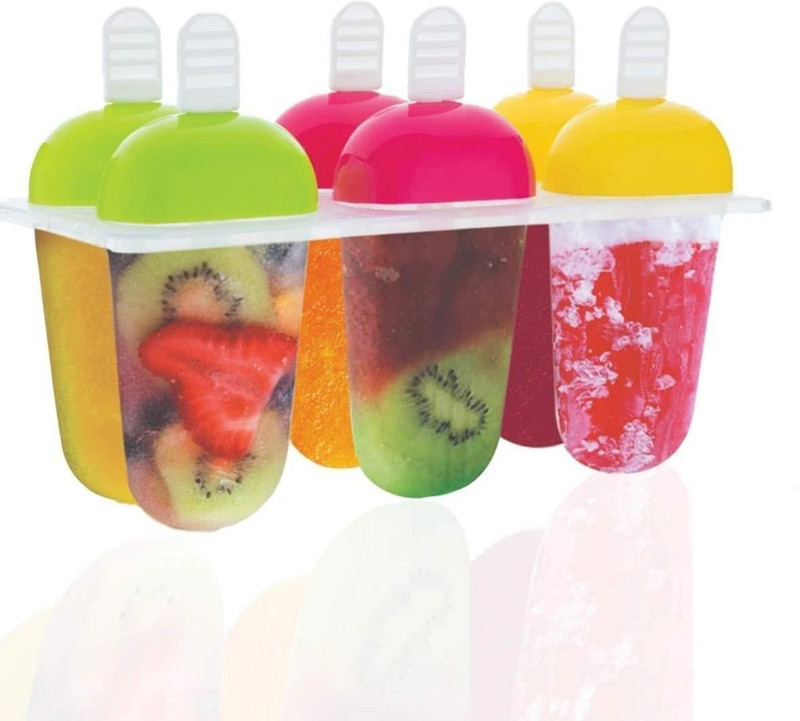 PGK TRADERS Plastic Reusable Popsicle Molds Ice Pop Makers Ice Pop Molds Kulfi Maker Mould, Candy Maker Plastic Popsicle Mold, Kids Ice Cream Tray Holder (Set of 6) Multicolor Plastic Ice Cube Tray(Pack of1)