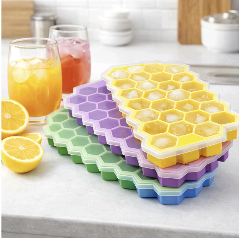 Doevia 1 L Silicone Silicone Honeycomb Ice Cube Tray Combo with Face Ice Roller(Buy 2 Get 1 Free) Ice Bucket(Multicolor)