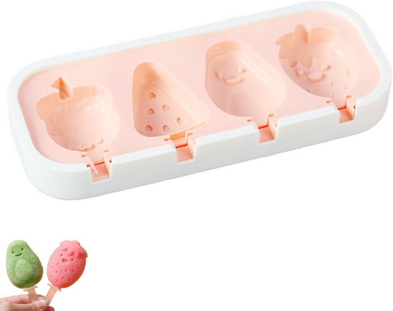 Tlismi Strawberry Theme Silicone Ice Cream Molds with 6 Reusable Sticks Ice Lolly Kulfi Multicolor Silicone Ice Cube Tray(Pack of1)