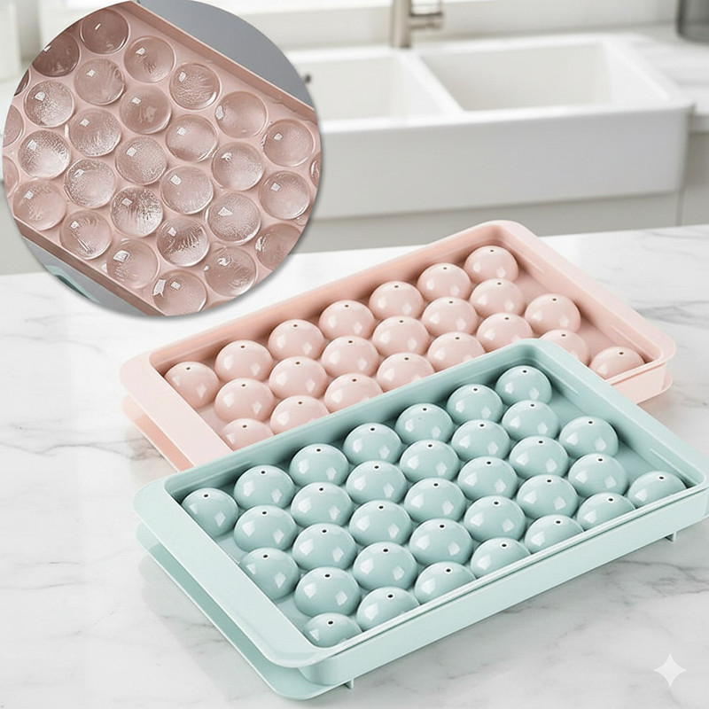 GROWA Ice Cube Tray for Home & Bar Beige Silicone Ice Ball Tray(Pack of2)
